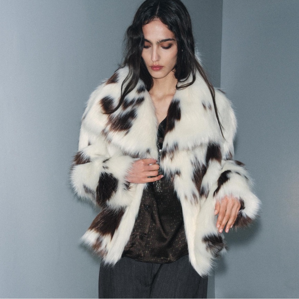 NWT Zara Bloggers Fav Cow Print ZW COLLECTION FAUX FUR JACKET LIMITED EDITION S - Picture 5 of 12